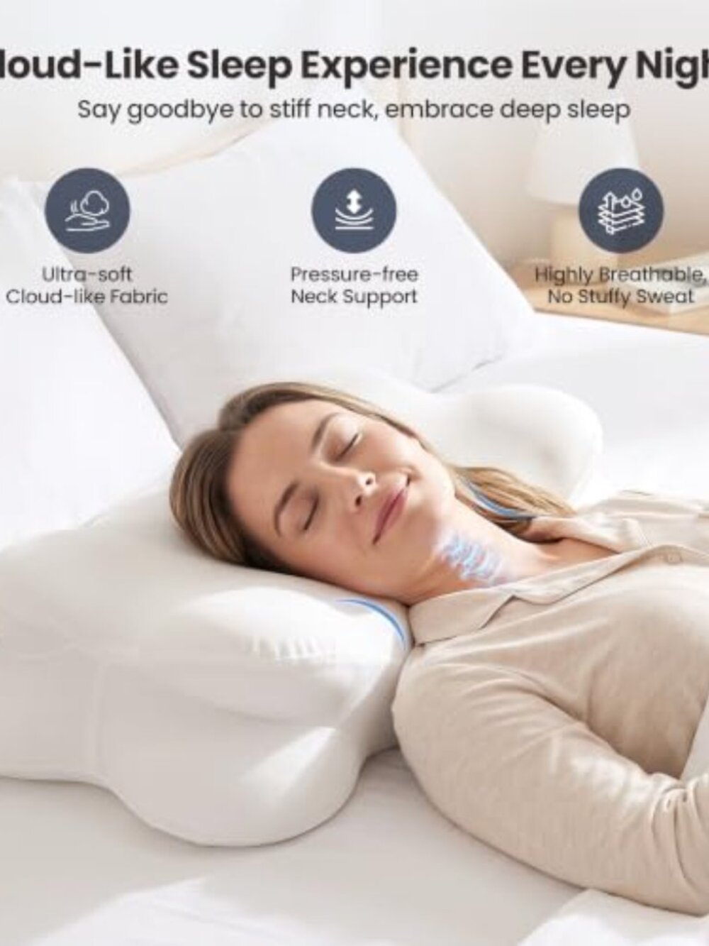Cooling Memory Foam Cervical Neck Pillow - Dual Height Contour for Side Sleepers - Picture 3 of 6